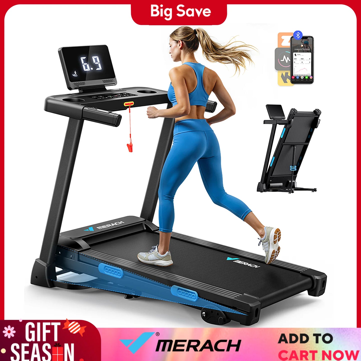 MERACH Foldable Treadmill with Incline and Heart Rate Monitoring