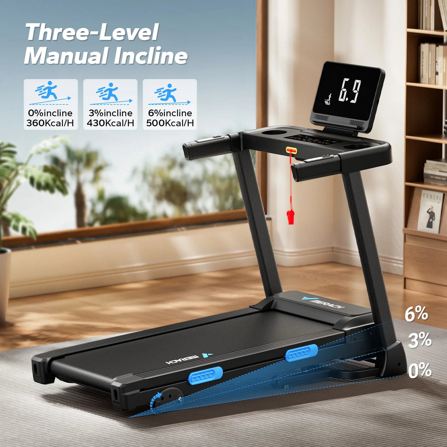 MERACH Foldable Treadmill with Incline and Heart Rate Monitoring