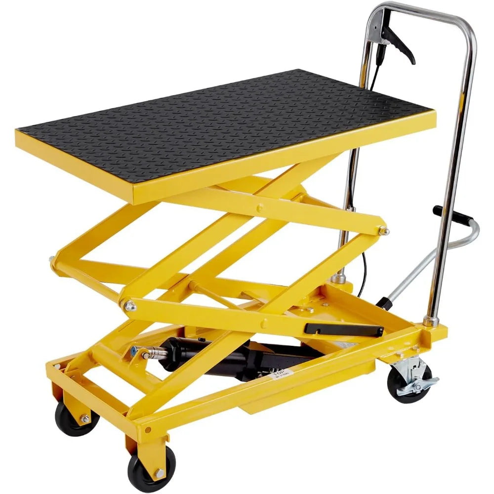 Hydraulic Lift Cart With Double Scissor Table And Wheels