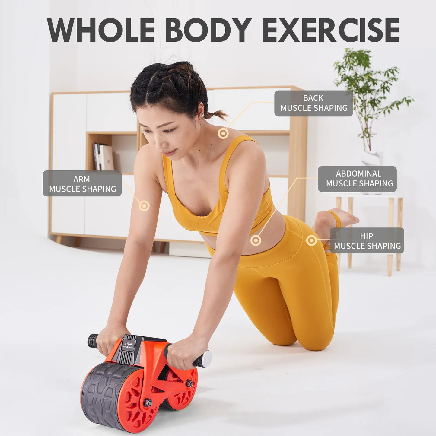 Leikefitness Ab Wheel Roller Automatic Rebound With Knee Pad Mat