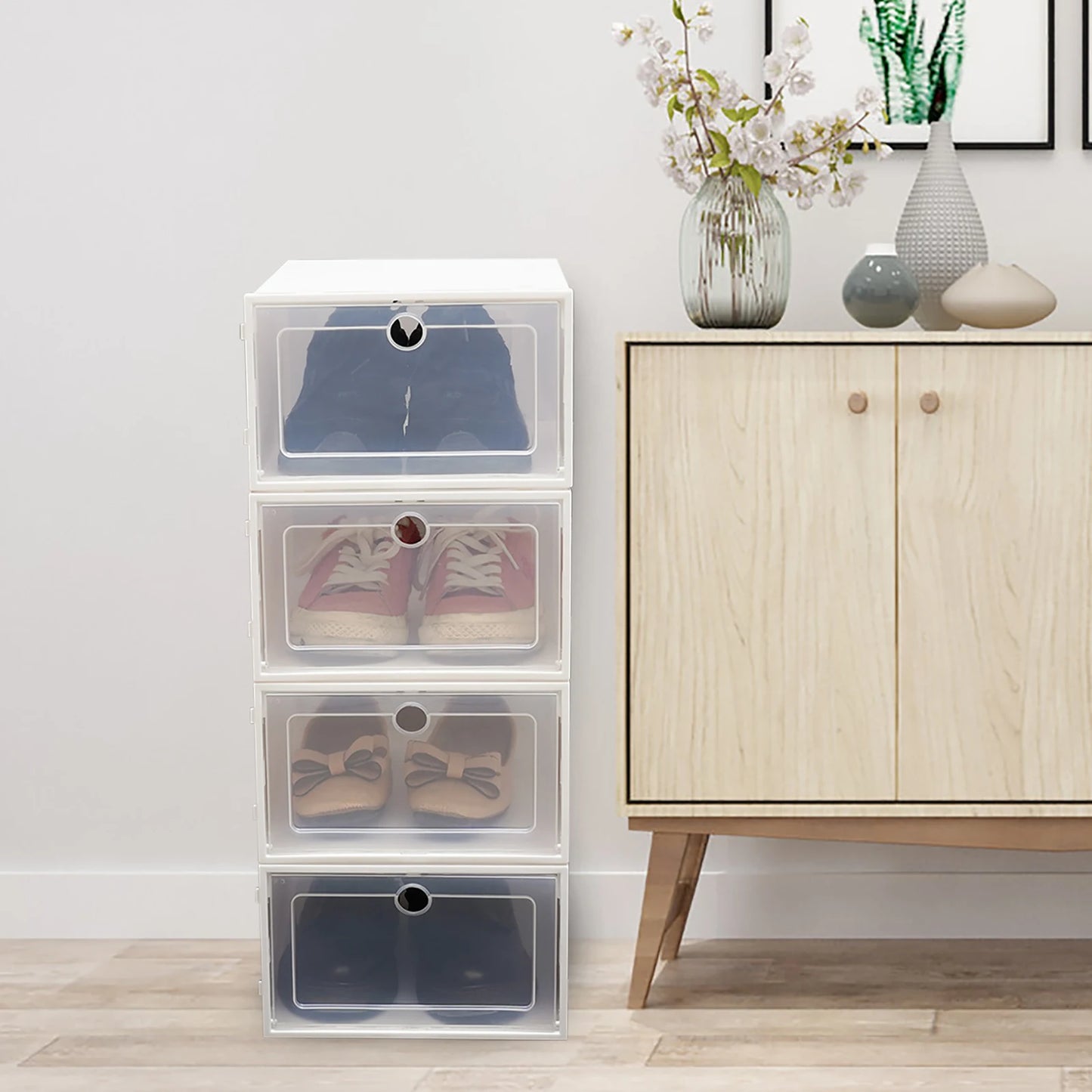 20PCS Stack Foldable Plastic Shoe Storage Cabinet Boxes Shoe Rack Shelf Tower Stand Flip Shoe Box Set Home Organizer