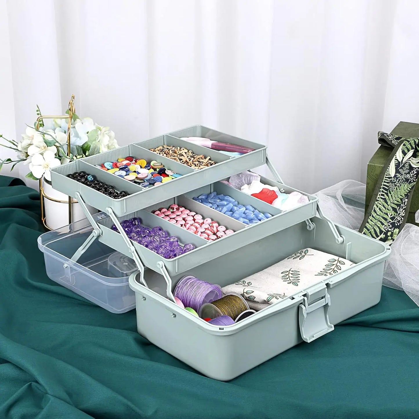 3-Layer Plastic Dividing Storage Box Craft Organizer and Storage with Adjustable Spacers