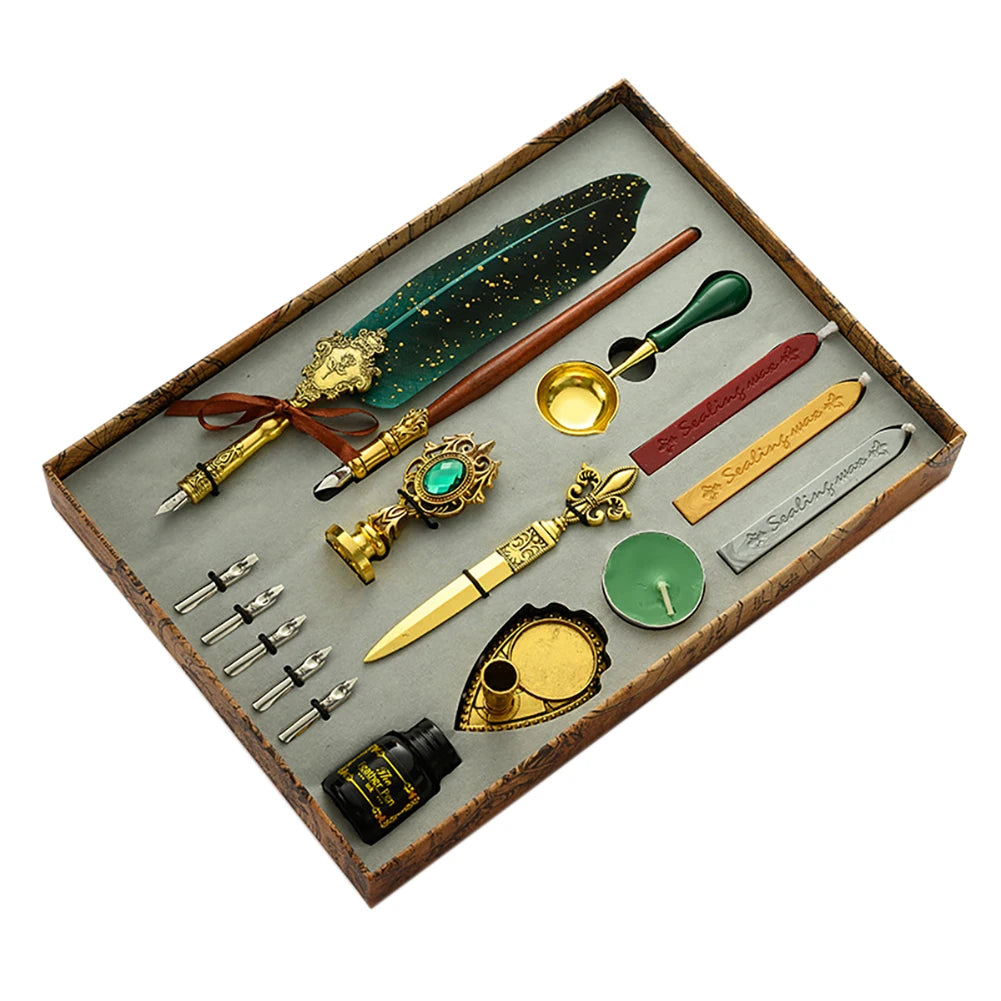 Exquisite Feather Pen Writing Ink Set Stationery Gifts