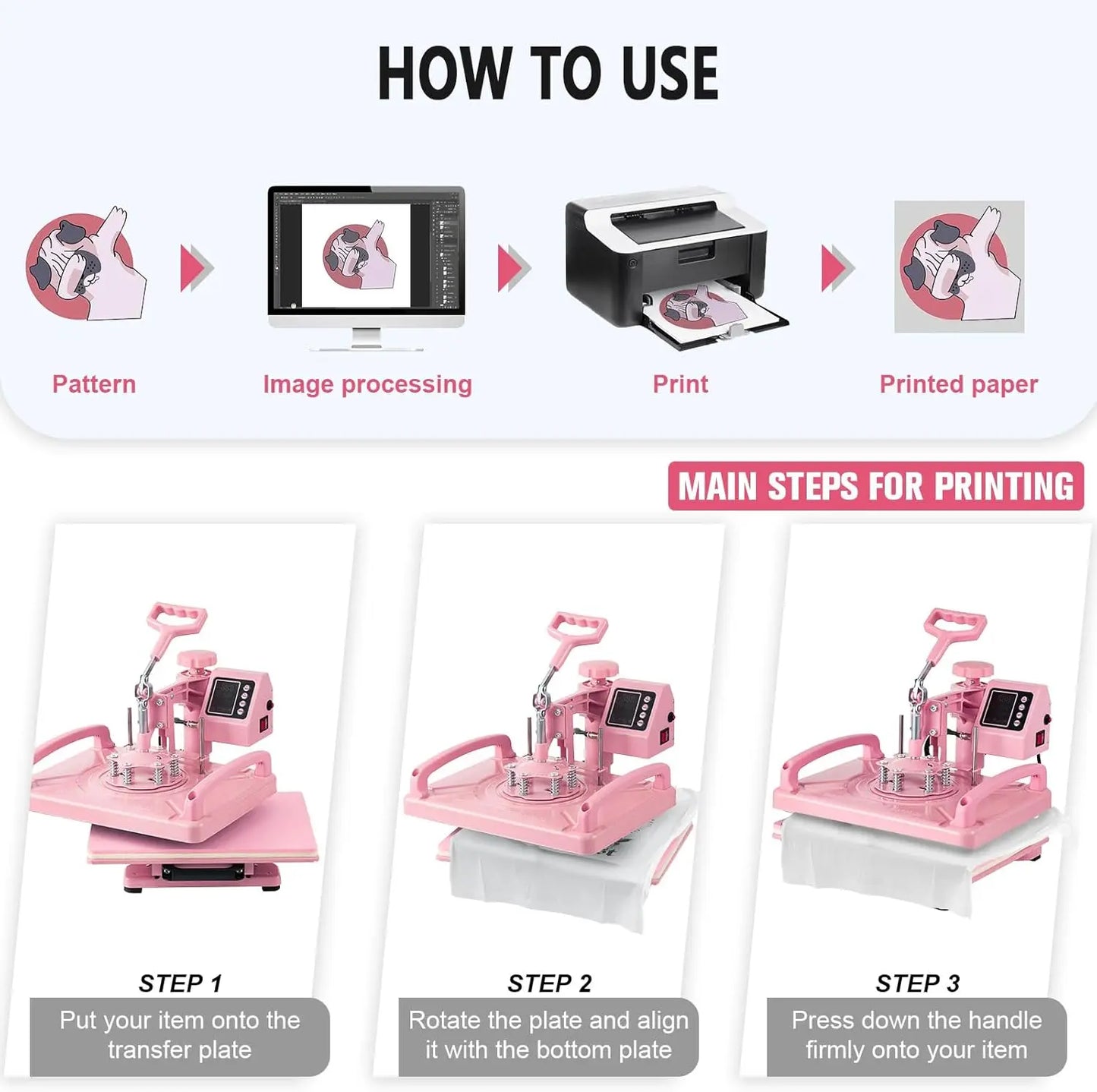 5/8 in 1 Heat Press Sublimation Machine for T-Shirts Hats Tumblers