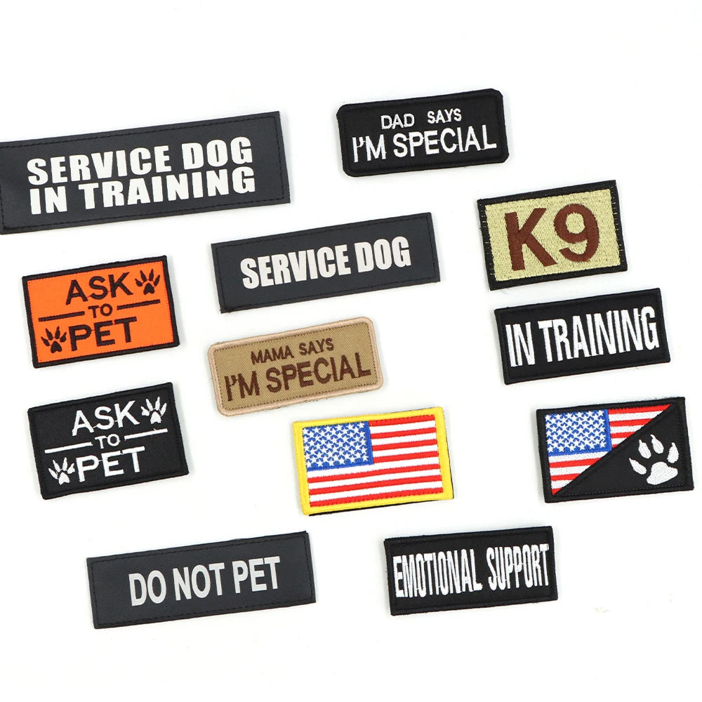 Military Large Dog Harness Collar Leash Bags Patches Set