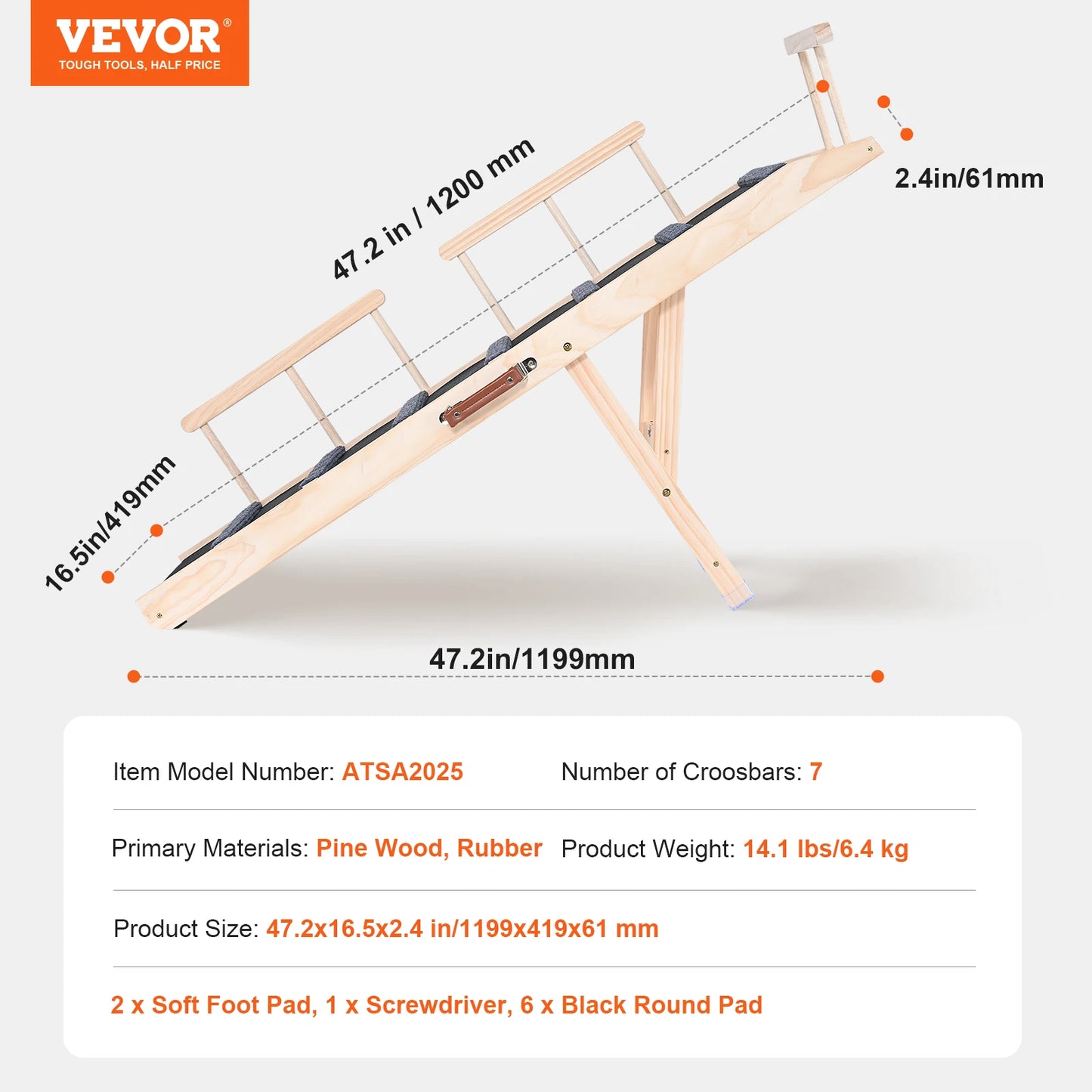 VEVOR Dog Ramp Folding Ladder Adjustable Wooden Pet Ramp