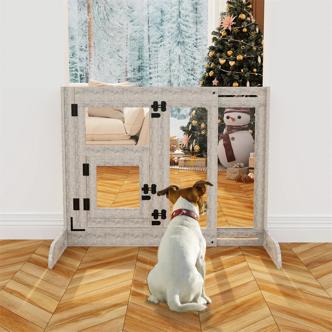 32 Inches Tall Freestanding Pet Dog Safety Gate with Lock Latch