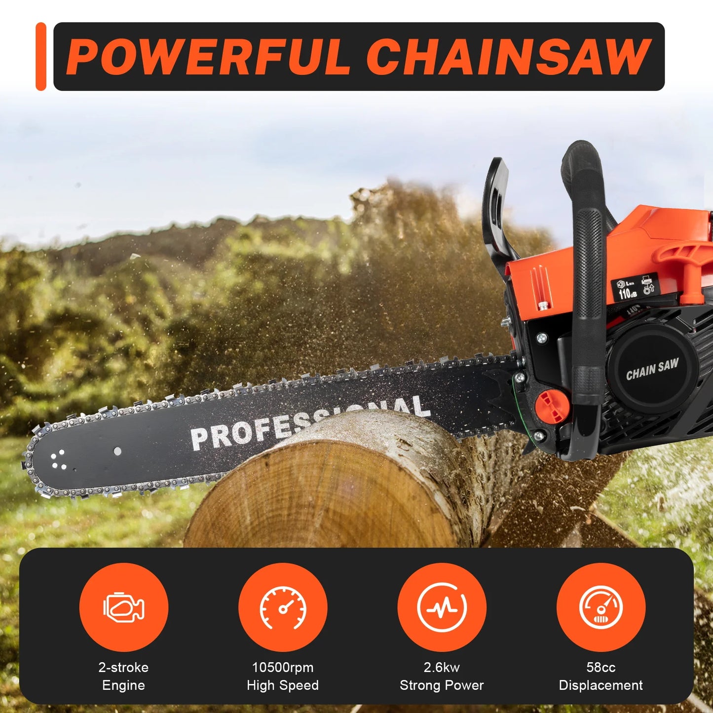 58CC 20 Inch Gas Chainsaw Gas Powered Handheld Tool
