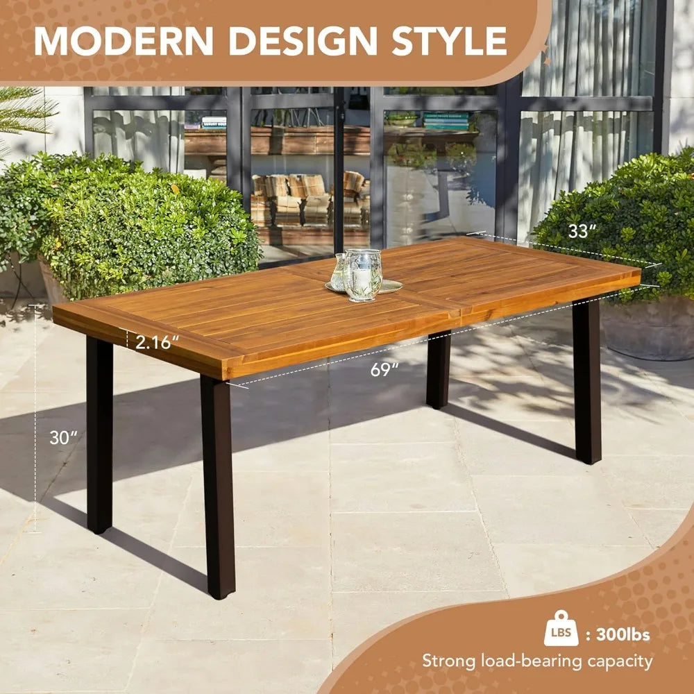 Acacia Wood Table 6-Person Indoor Outdoor Dining Table