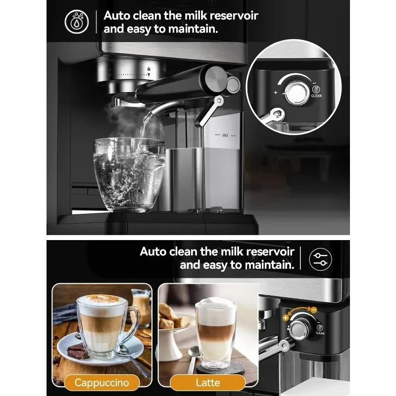 Espresso Machine Cappuccino Latte Coffee Espresso Maker with Auto Milk Frother and Detachable Milk Reservoir