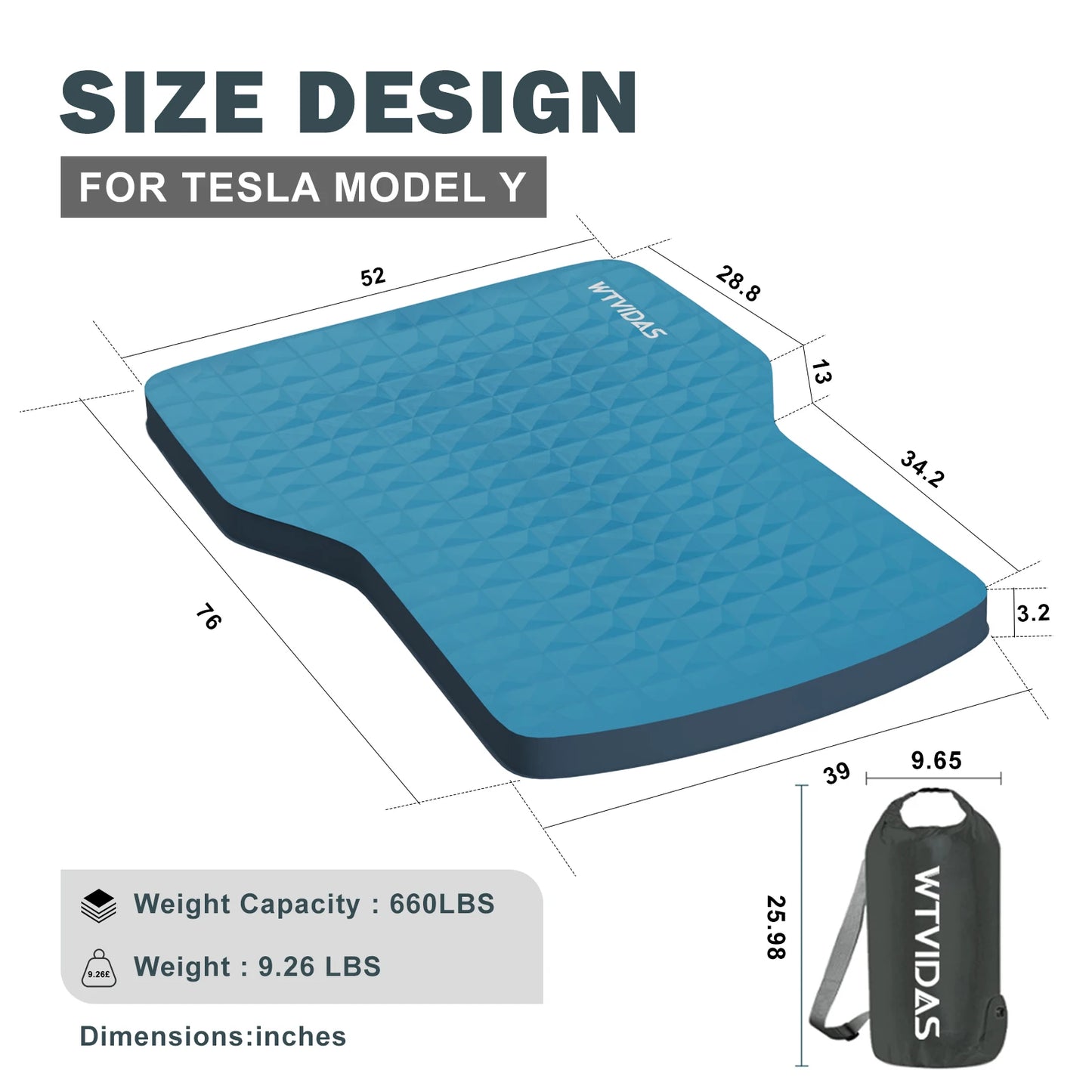 WTVIDAS 3D Self Inflating Tesla Model Y Camping Mattress