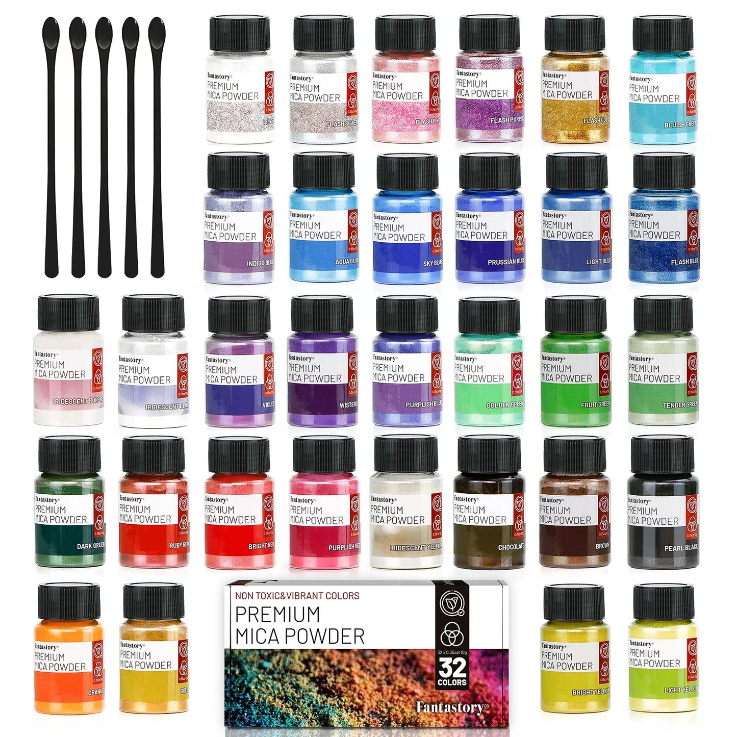 32 Colors Mica Powder Glitter Powder for Crafts 0.35oz