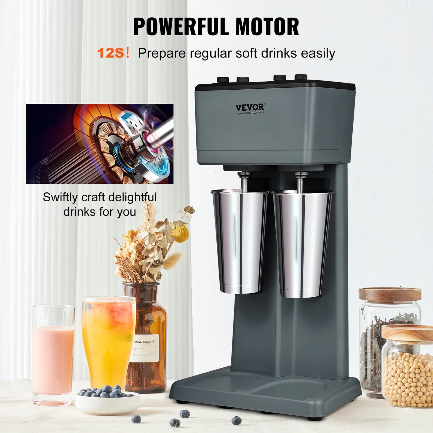 VEVOR Milkshake Maker Mixer Machine Double Head Stainless Steel