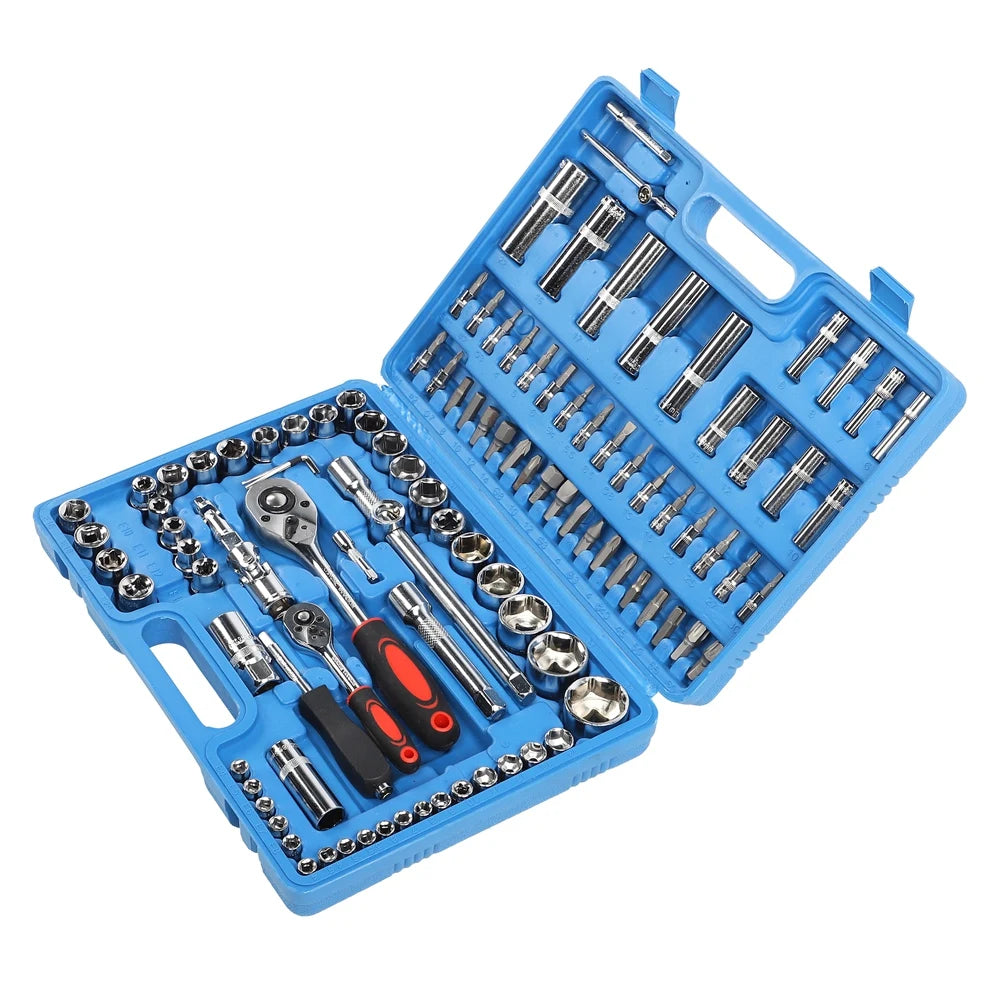 108Pcs Ratchet Wrench Socket Set 1/4in 1/2in CR40 Steel