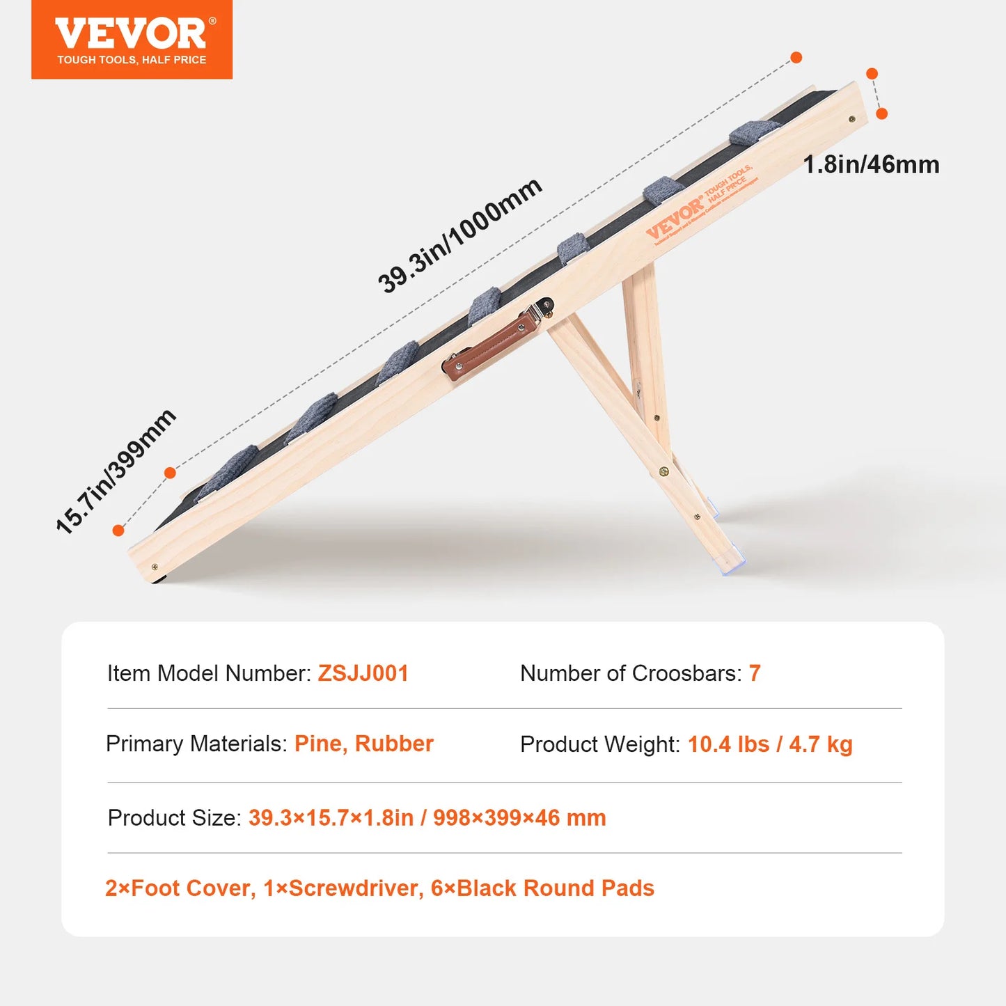 VEVOR Dog Ramp Folding Ladder Adjustable Wooden Pet Ramp