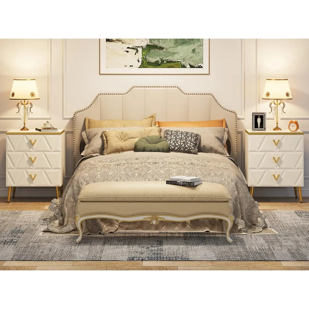 3-Drawer Nightstand Set of 2, Luxury Bedside Table