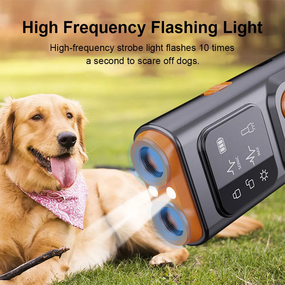 Rechargeable Sonic Anti Dog Bark Deterrent Device with Dual Ultrasonic Emitter LED Flashlight Shock Bark Collar Alternative