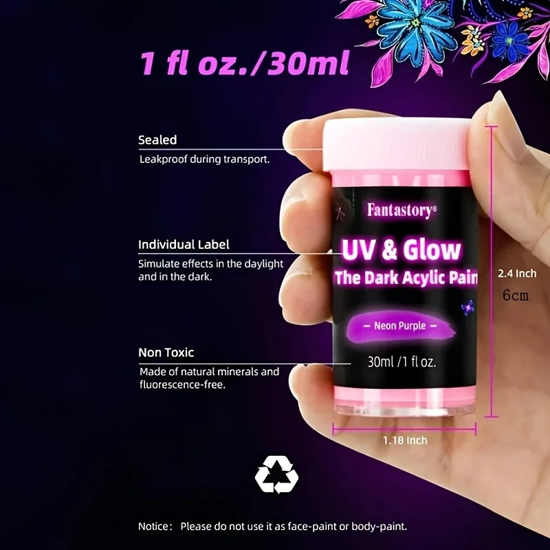 Fantastory 10pcs Glow in the Dark Acrylic Paints 30ml