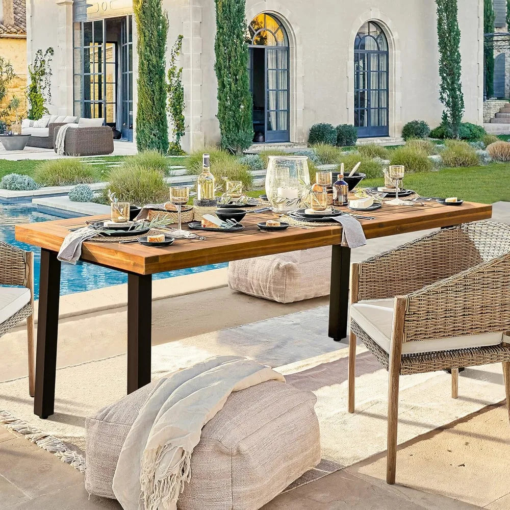 Acacia Wood Table 6-Person Indoor Outdoor Dining Table
