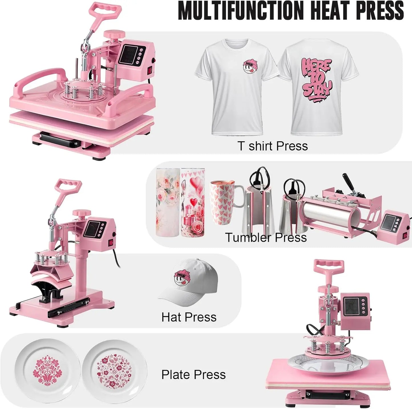5/8 in 1 Heat Press Sublimation Machine for T-Shirts Hats Tumblers