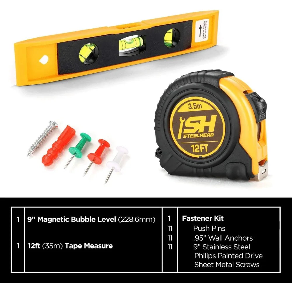 87-Piece Tool Set, Screwdriver Handle, 11 Bits, Magnetic Screwdrivers, Pliers, Tape Measure, 9” Torpedo Level, Hammer, Wrenches