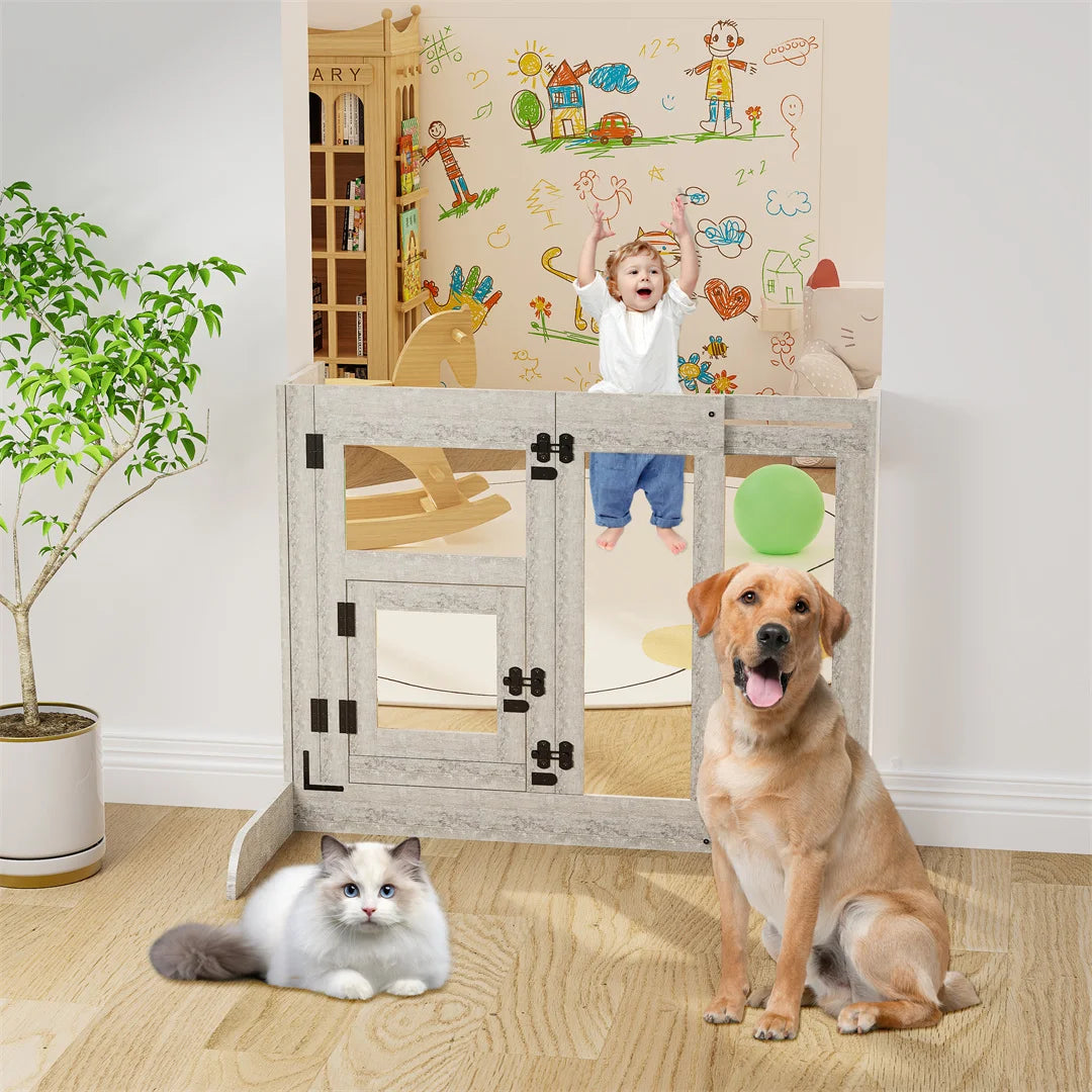 32 Inches Tall Freestanding Pet Dog Safety Gate with Lock Latch