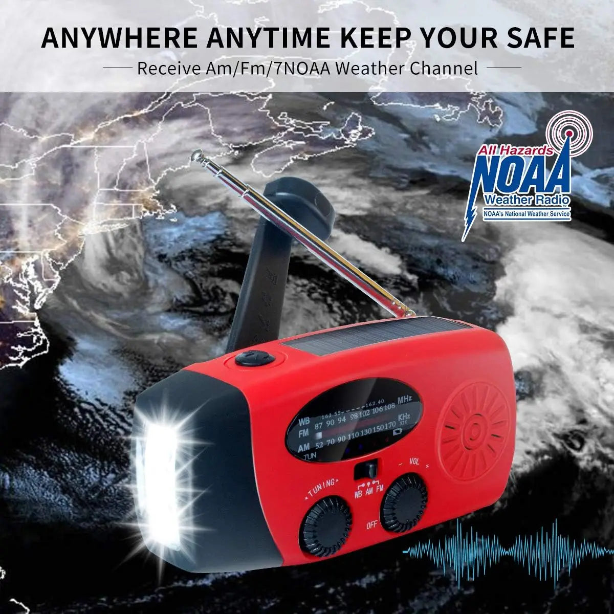 2000mAh Emergency Crank Weather Radio with LED Flashlight