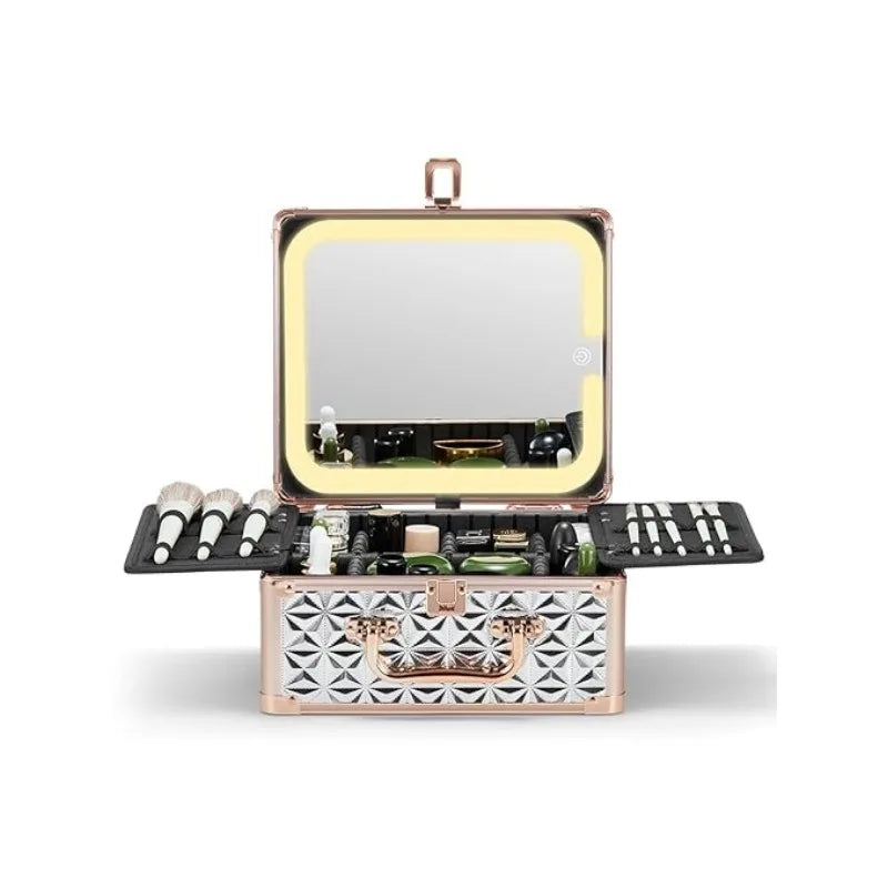 Makeup Case with Detachable Illuminated Mirror and LED Mirror
