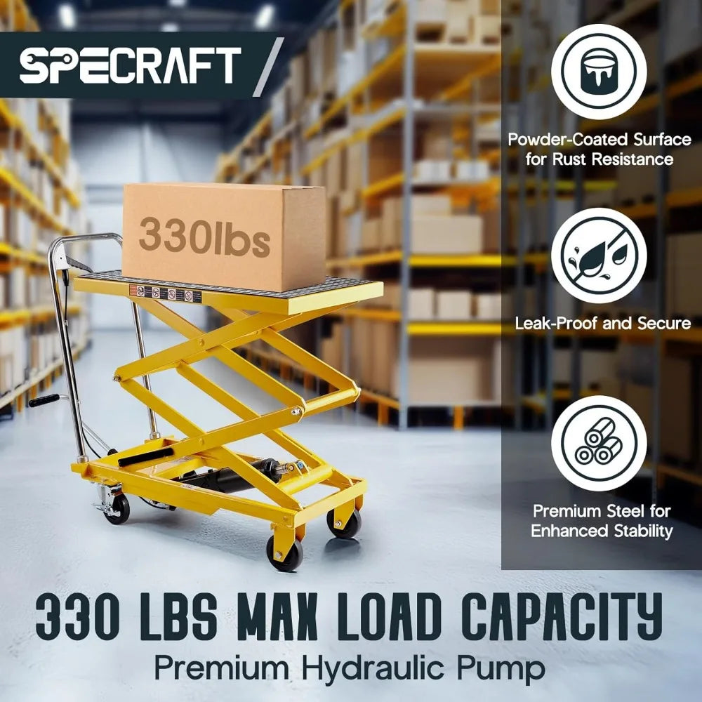 Hydraulic Lift Cart With Double Scissor Table And Wheels