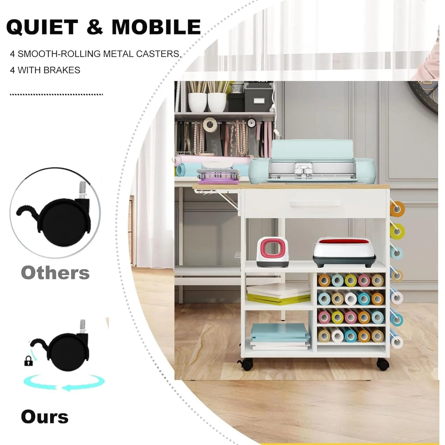 Rolling Cricut Cart with Storage Drawers and Wheels