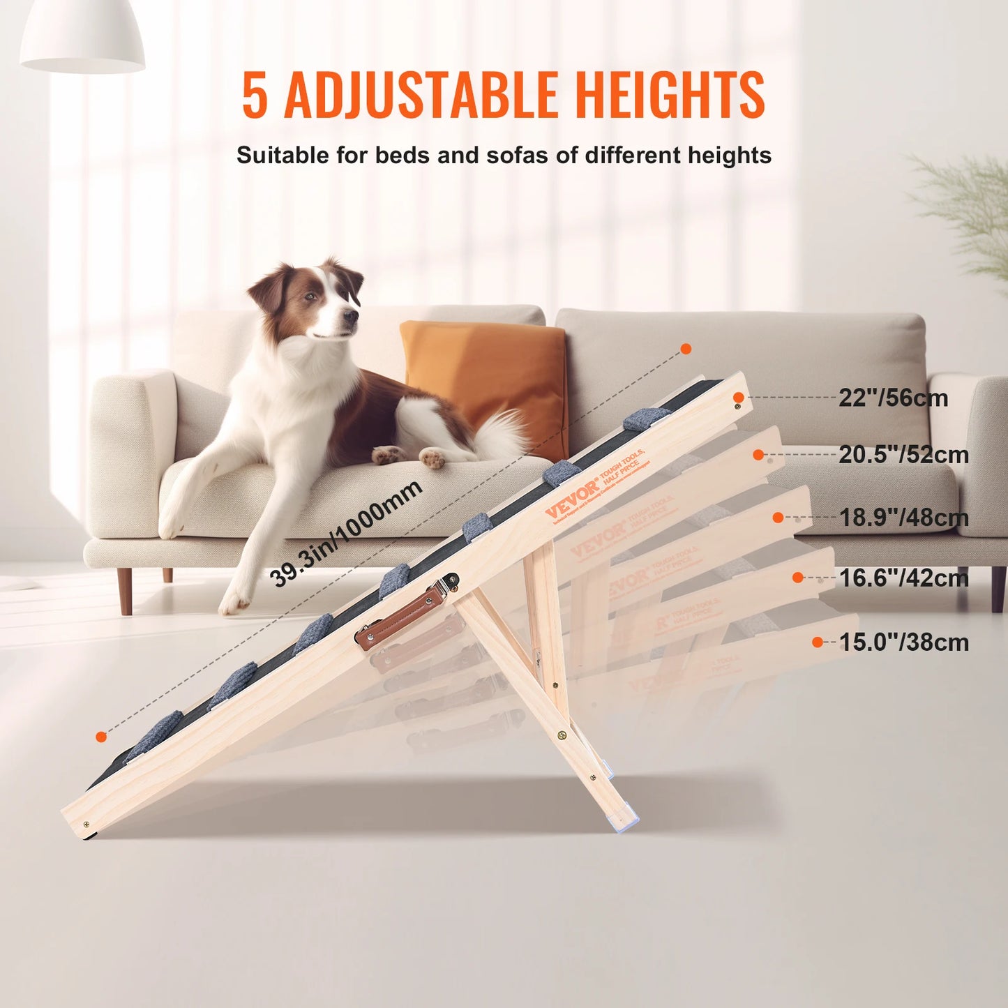 VEVOR Dog Ramp Folding Ladder Adjustable Wooden Pet Ramp