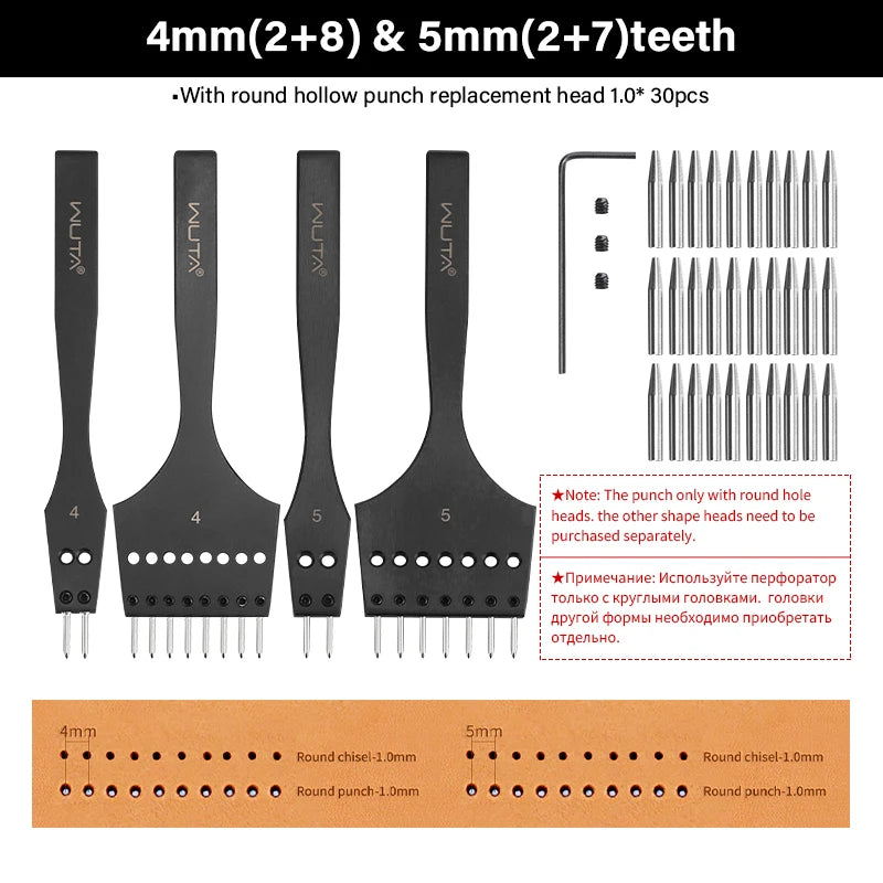 WUTA 3G Leather Punches Head Replaceable Pricking Iron Tools