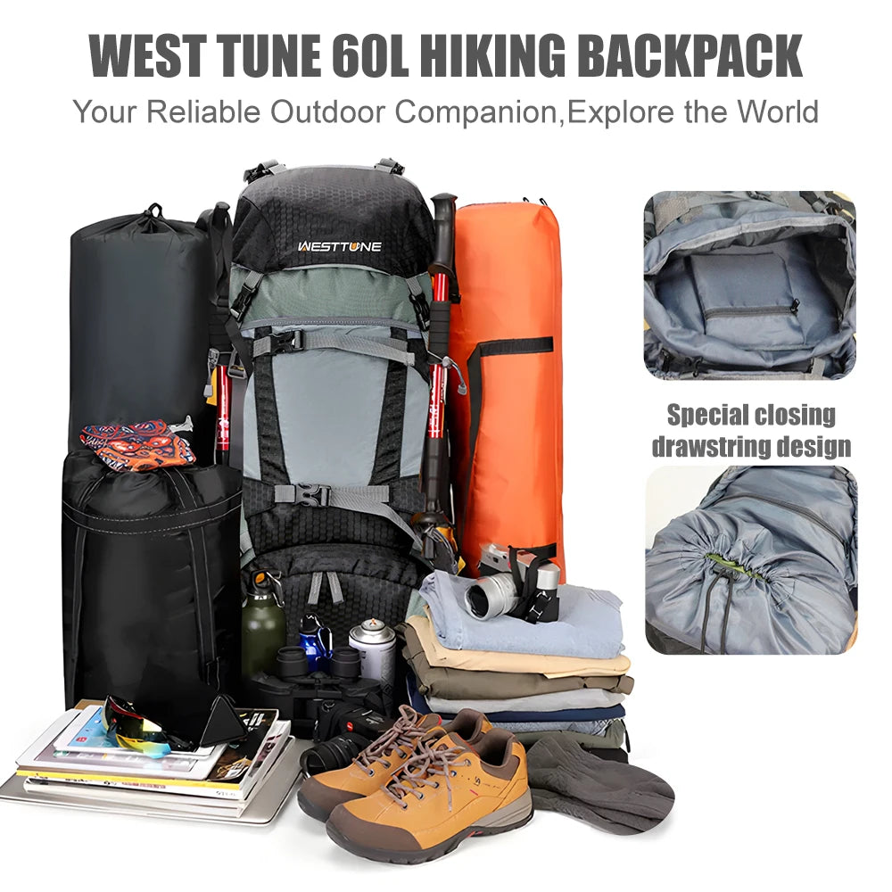 WESTTUNE 60L Explorer Internal Frame Backpack for Travel