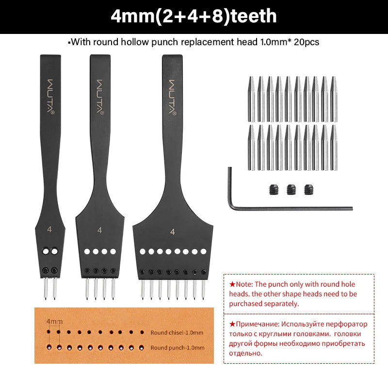 WUTA 3G Leather Punches Head Replaceable Pricking Iron Tools