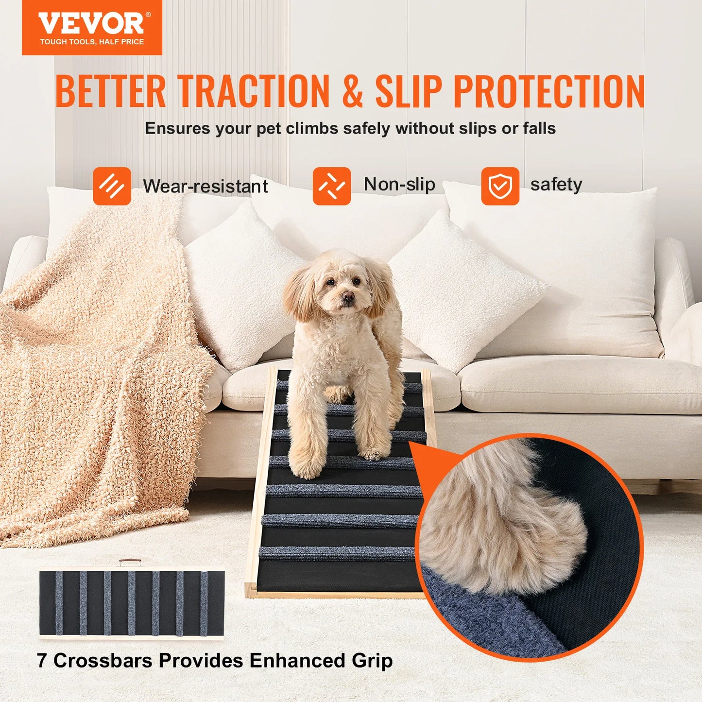VEVOR Dog Ramp Folding Ladder Adjustable Wooden Pet Ramp