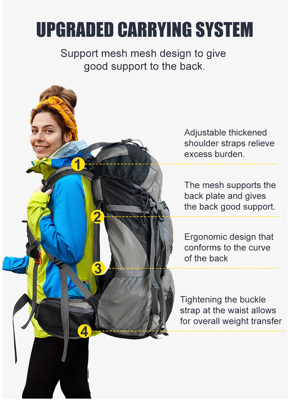 WESTTUNE 60L Explorer Internal Frame Backpack for Travel