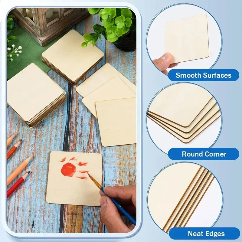 100pcs/Lot 4-6cm Unfinished Blank Wood Squares for DIY