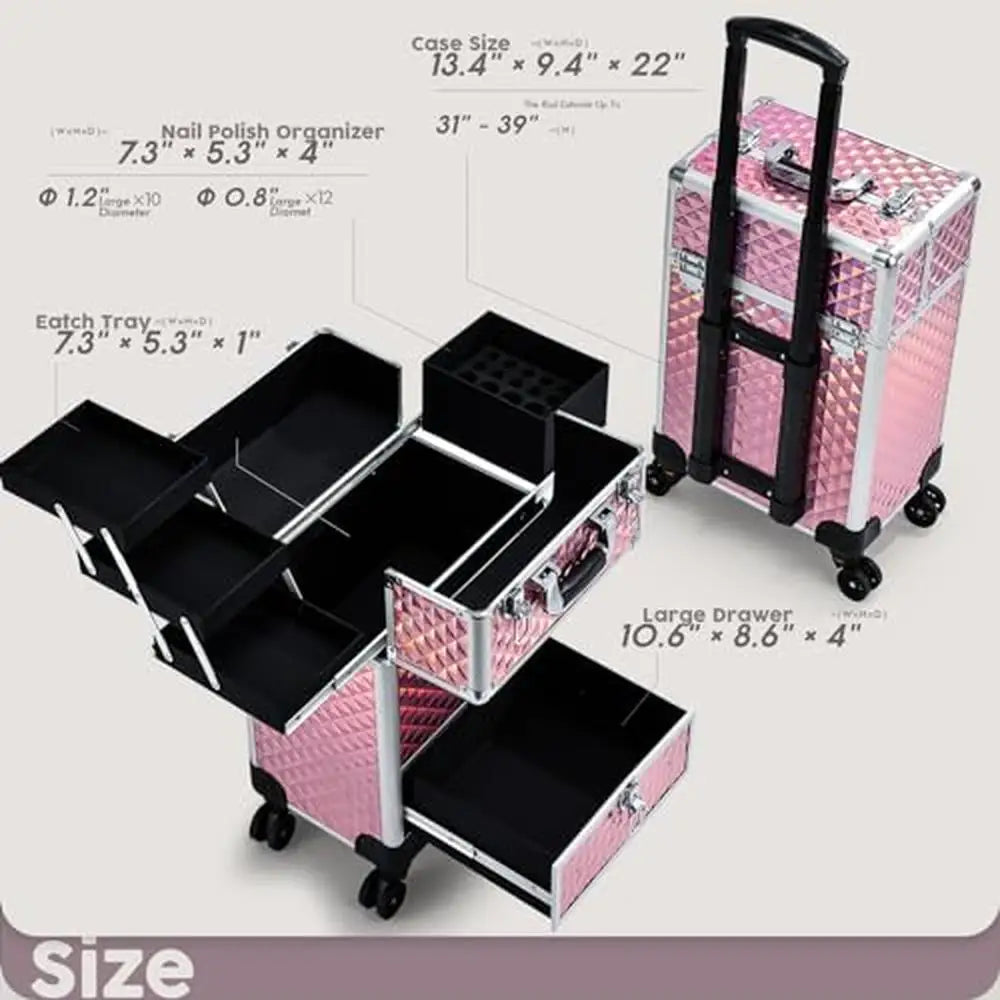 Professional Rolling Makeup Trolley with Slide Rail Trays