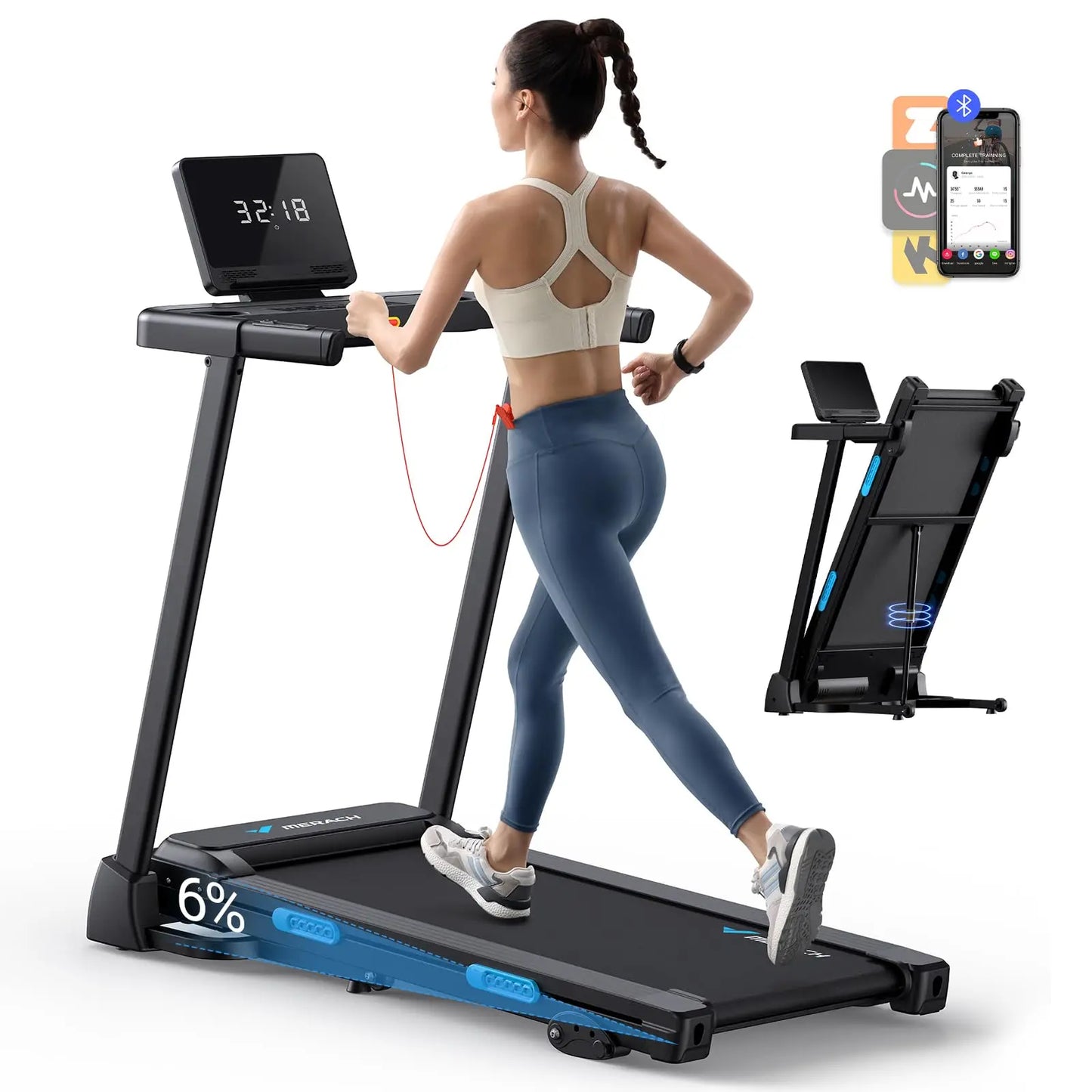 MERACH Foldable Treadmill with Incline and Heart Rate Monitoring