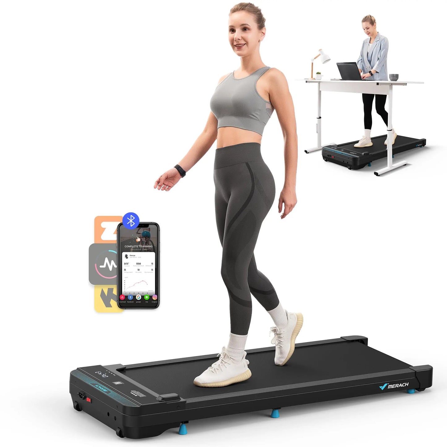 MERACH Walking Pad Small Treadmill for Home Office 2in1