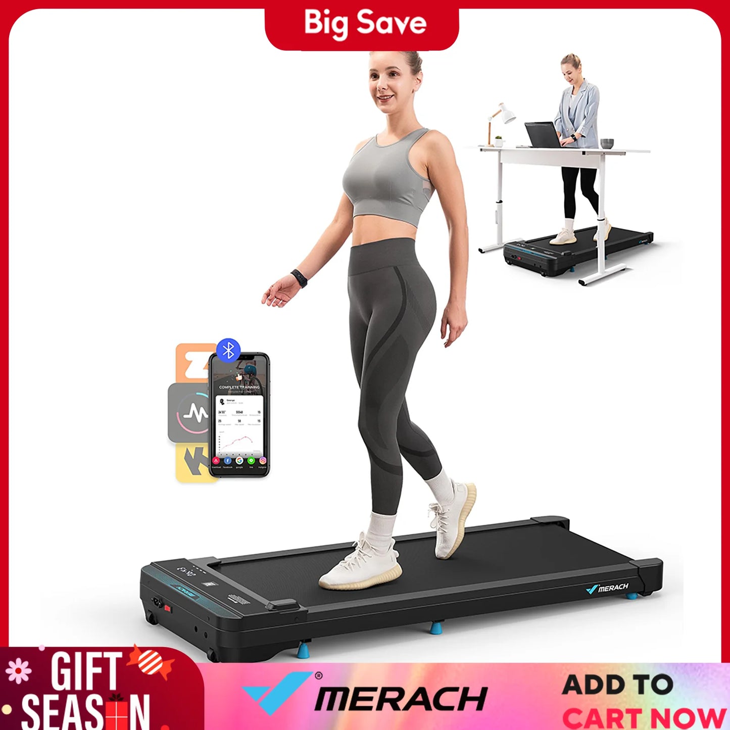 MERACH Walking Pad Small Treadmill for Home Office 2in1