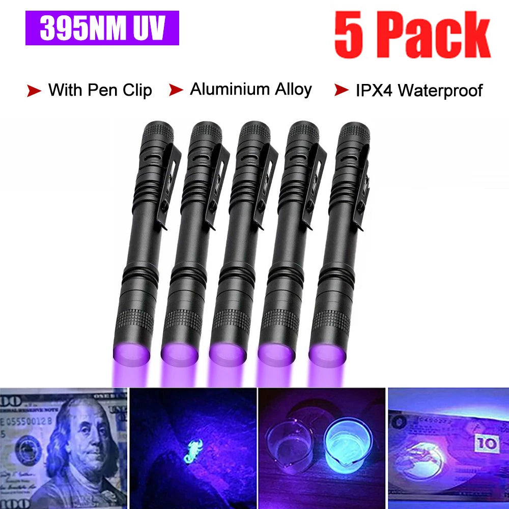 Mini Pen Light Portable LED Flashlight White 395nm Red Light Torch