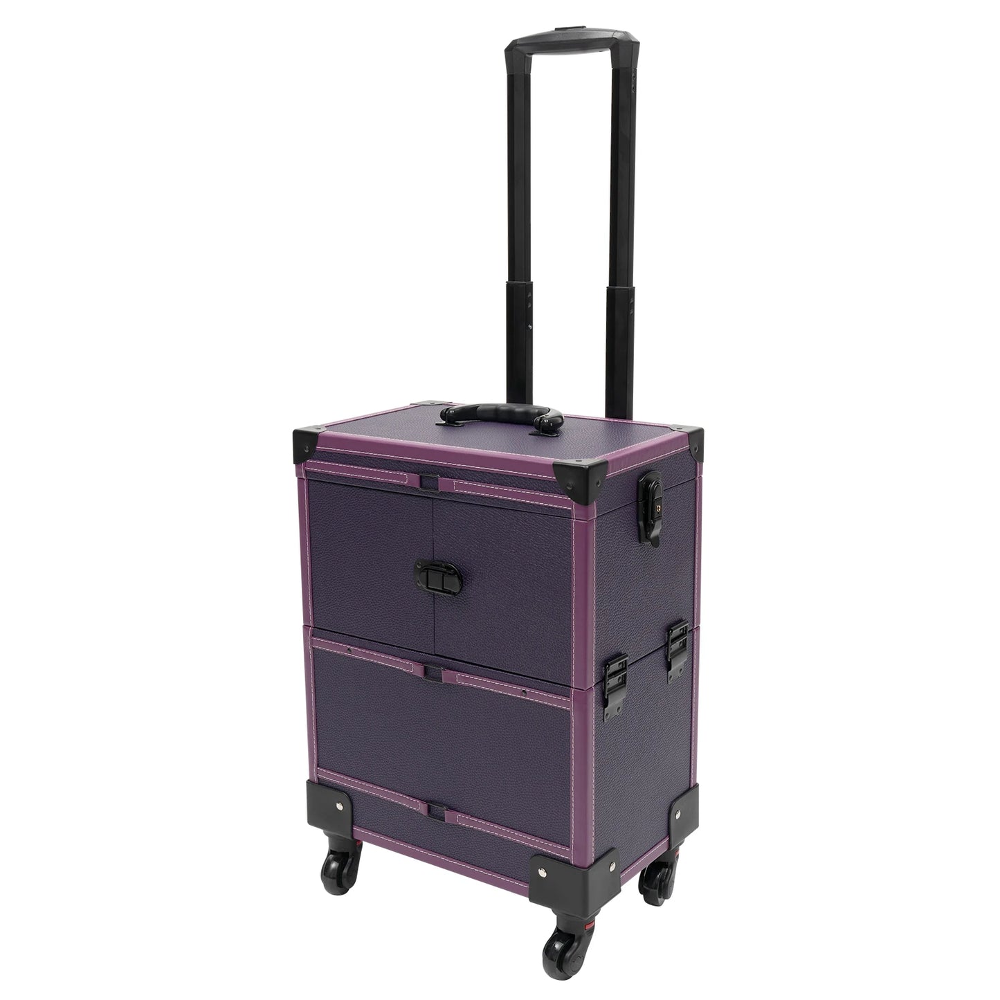 Stylish Purple Rolling Makeup Train Case - Artist Organizer Trolley