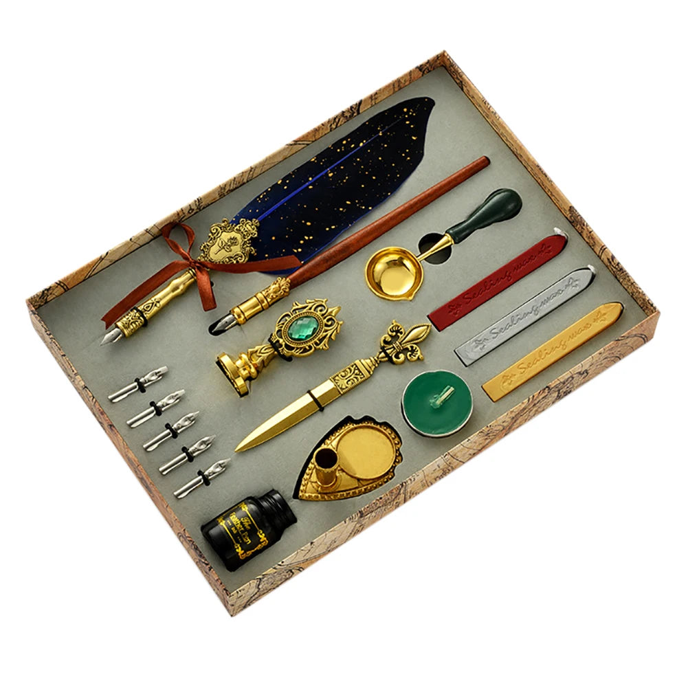 Exquisite Feather Pen Writing Ink Set Stationery Gifts