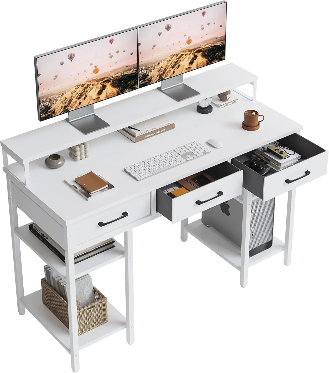 47 Inch Computer Desk with 3 Drawers and Storage Shelves