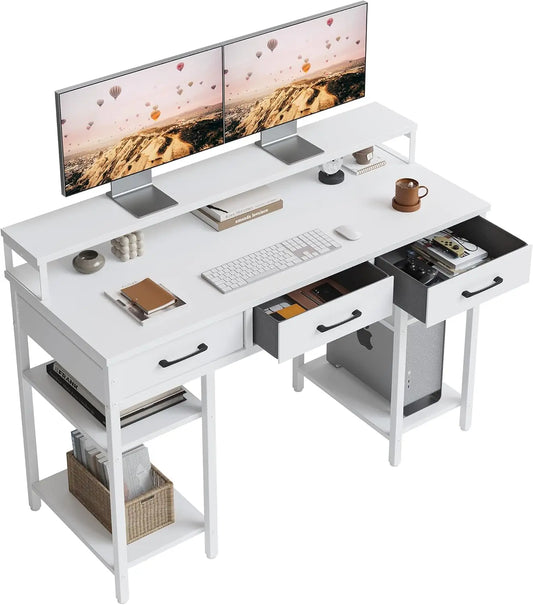47 Inch Computer Desk with 3 Drawers and Storage Shelves