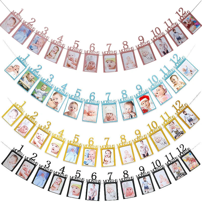 12 Months Photo Frame Banner Newborn Garland 1st Birthday Decorations