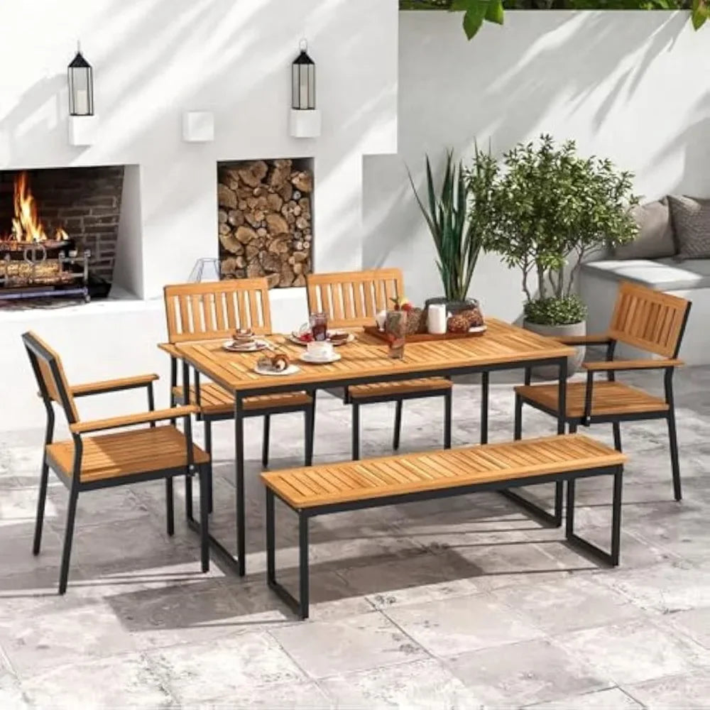 Stylish 6 Pieces Outdoor Acacia Wood Dining Set for Patios