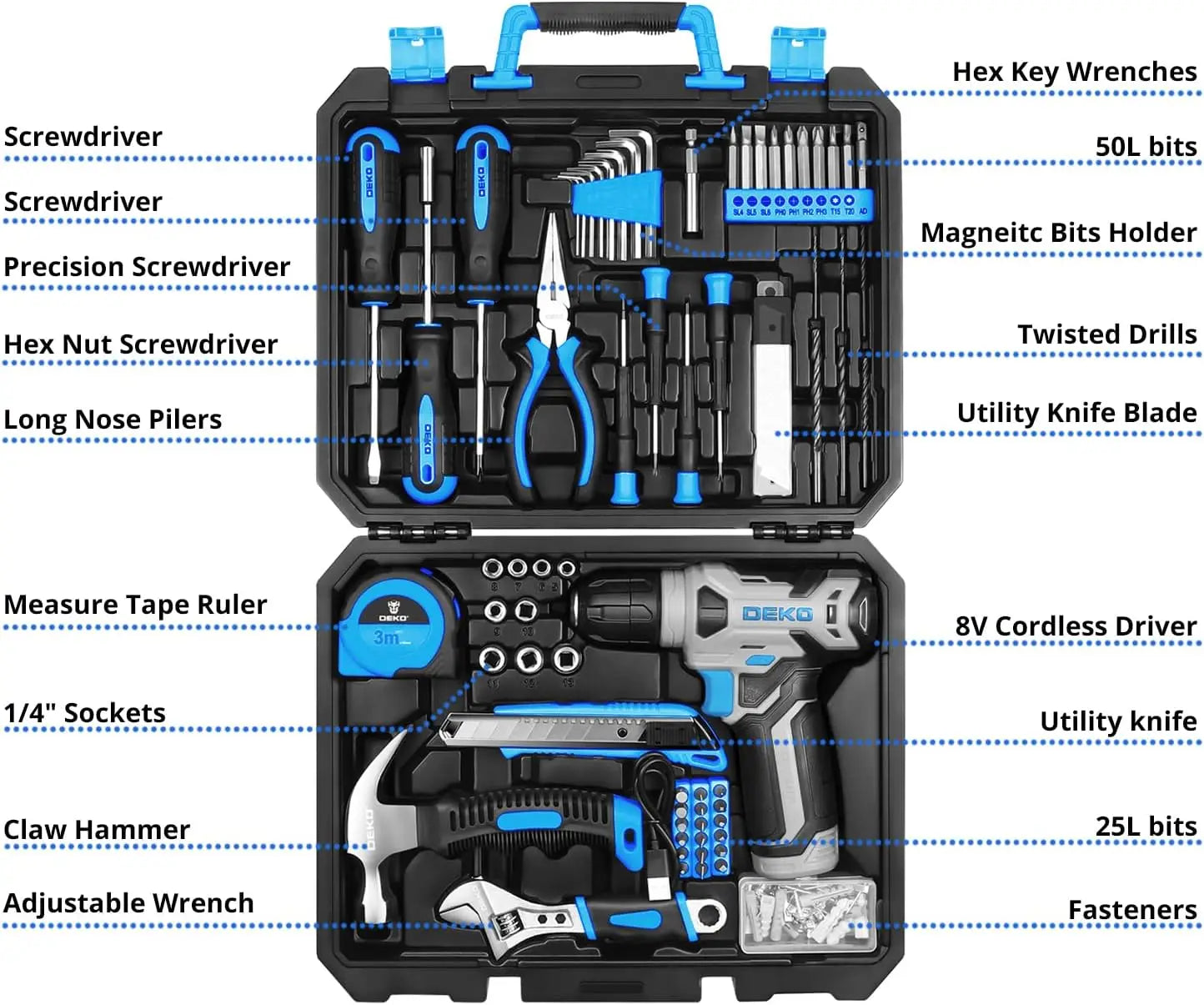 DEKO Drill Set: 126 Piece Cordless Drill Tool Kit for Women