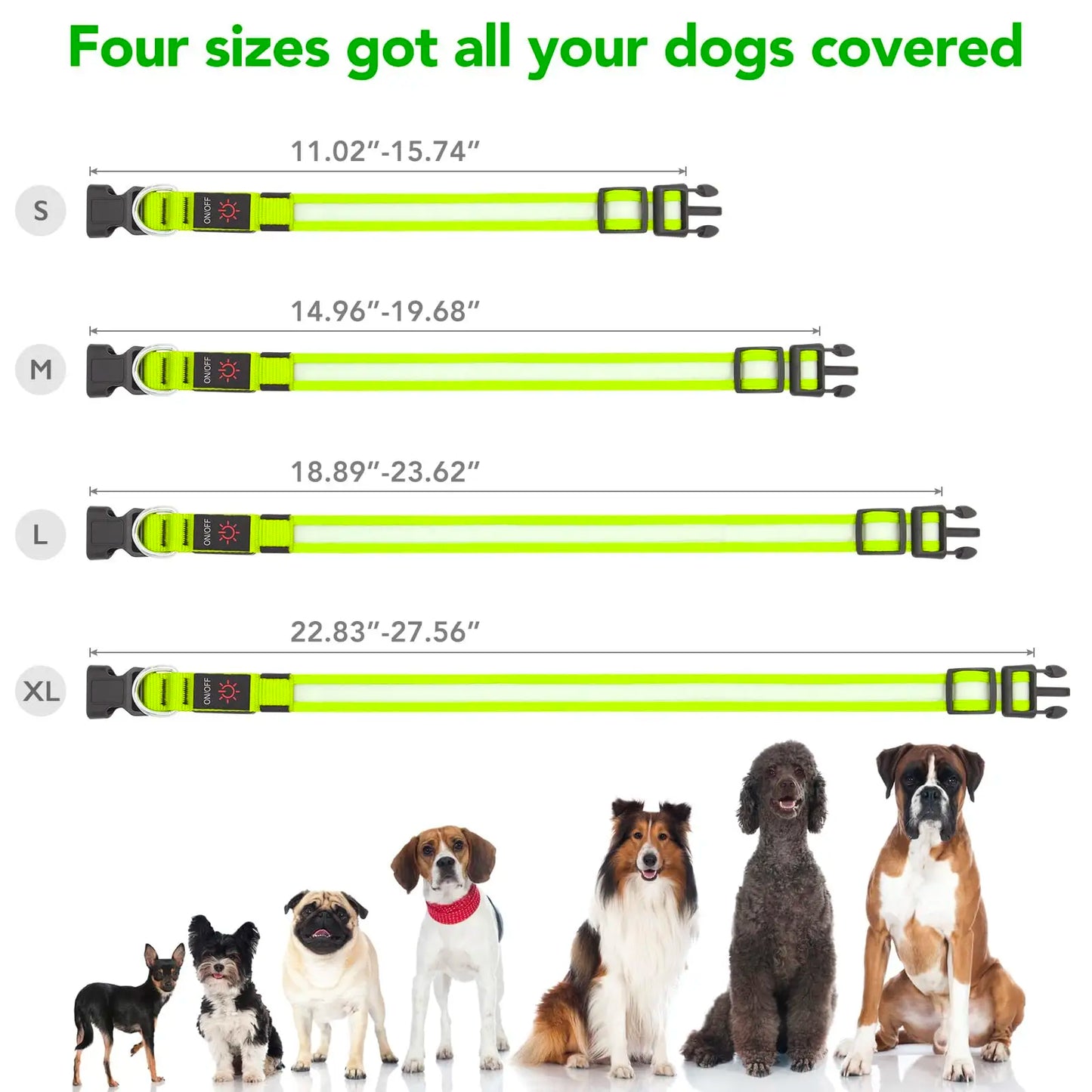 Vizpet LED Dog Collar Adjustable USB Rechargeable Safety Light